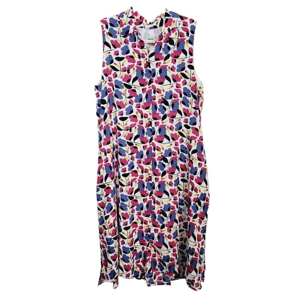 Anne Klein Sleeveless Breton Midi Dress Sz 6 Colorful Button Front Mature NEW